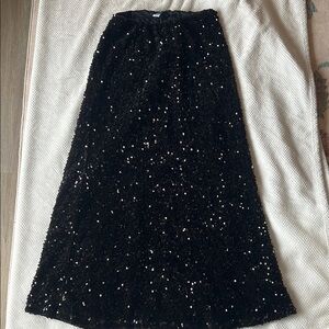 Elegant Black Sequin Maxi Skirt